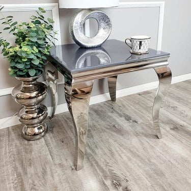 Louis Lamp Table with Curved Chrome Legs – Stylish Marble or Glass Top – Part of Louis Collection - UK Luxury Furniture